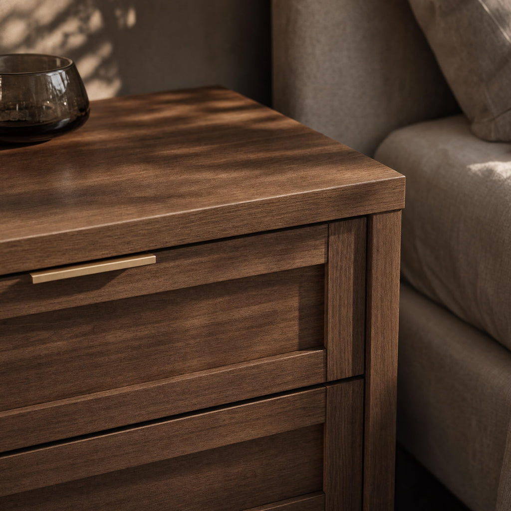 Nightstand, 3 Drawer Bedside Table, Special Walnut