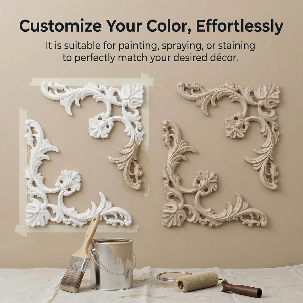 4-Pack PU Ceiling Molding Kit, 14x14 Inch French Style Corners, Decorative Wall Panels with Flowers Pattern for Accent