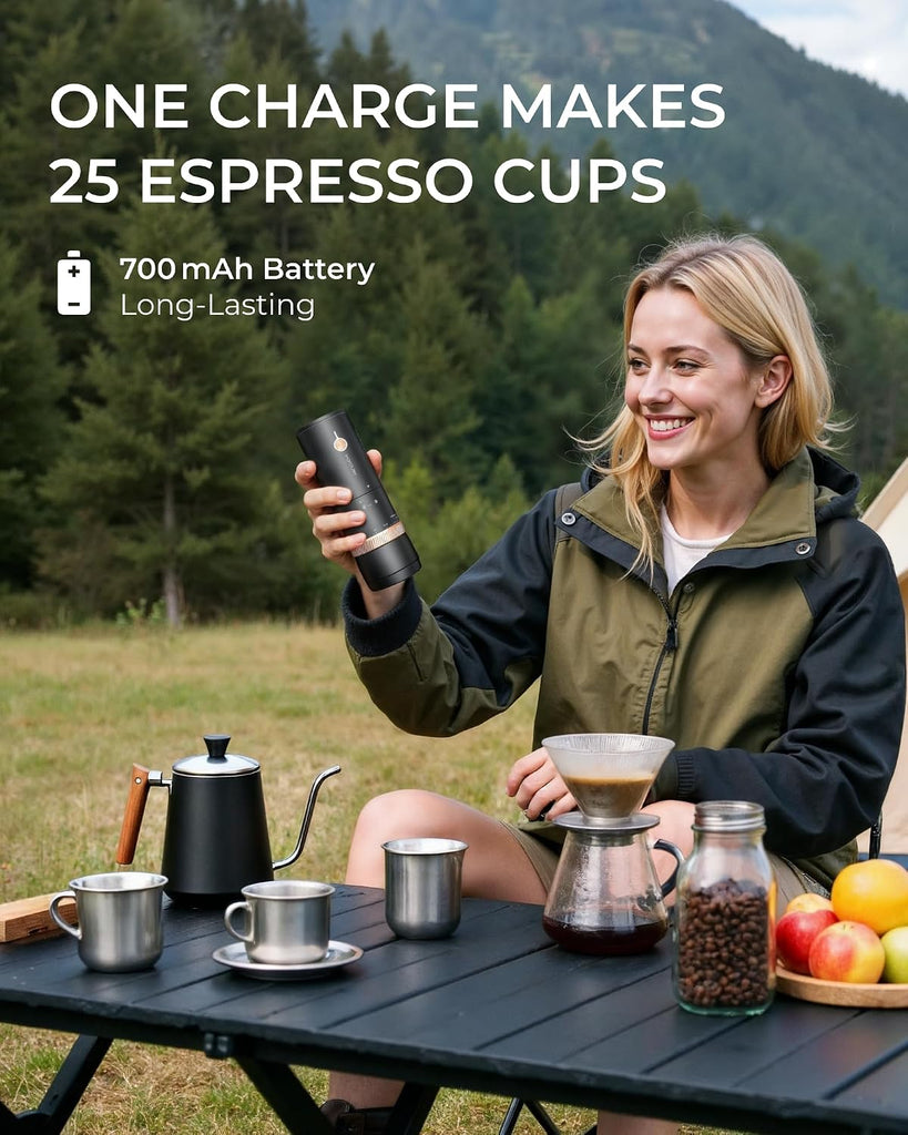 Portable Burr Coffee Grinder, 80 Precision Settings, Single-Dose | USB-C Rechargeable, Stainless Steel Conical Burrs