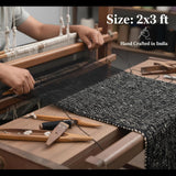 Black 2X3 Jute Rug Braided Construction - Farmhouse Woven Carpet - Mid-Century Modern Floor Covering