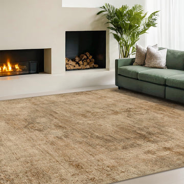 Brown and Gold Rugs 5x7 Rug - Abstract Grey Office Rug for Fireplace, Home Office, Bedroom, Washable Non Slip Soft