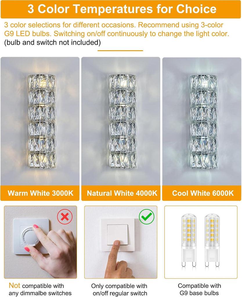 6 Layer Chrome Crystal Wall Sconce, Modern Wall Lamp Light Fixture for Bathroom Vanity, Stairway, Kitchen, Living