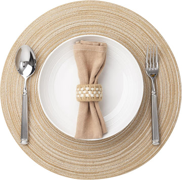 Round Placemats Woven Placemats Washable Braided Table Mats for Dining Table Heat Resistant Non-Slip Circle - Set of 6