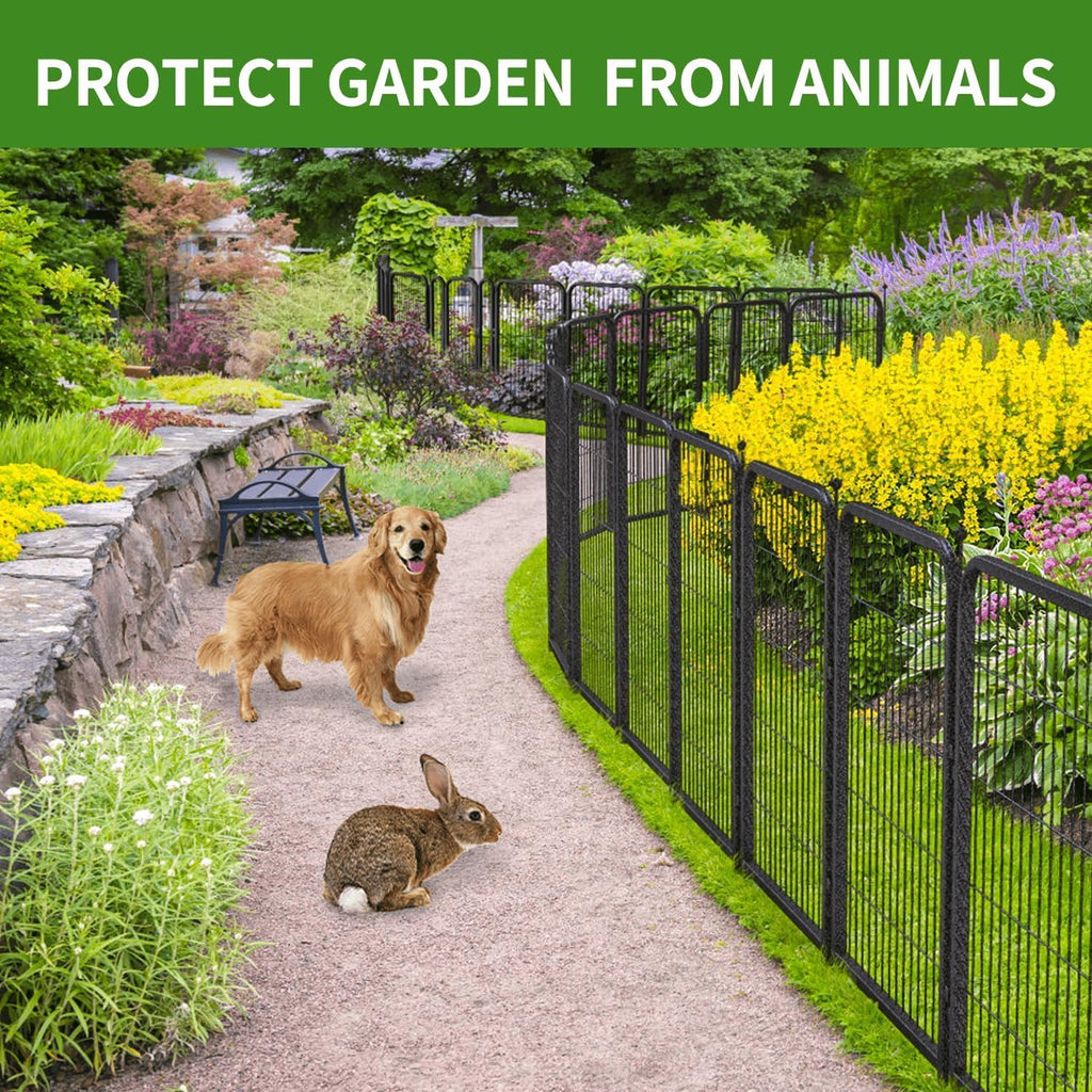 Decorative Garden Metal Fence 36ft (L)×40in (H) with 14 Panels 2 Gate Outdoor, No Dig Rustproof Wire, Animal Barrier