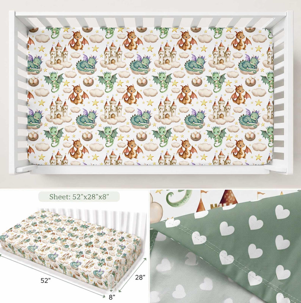 5 Pcs Baby Crib Bedding Set, Dragon Baby Nursery Baby Crib Set