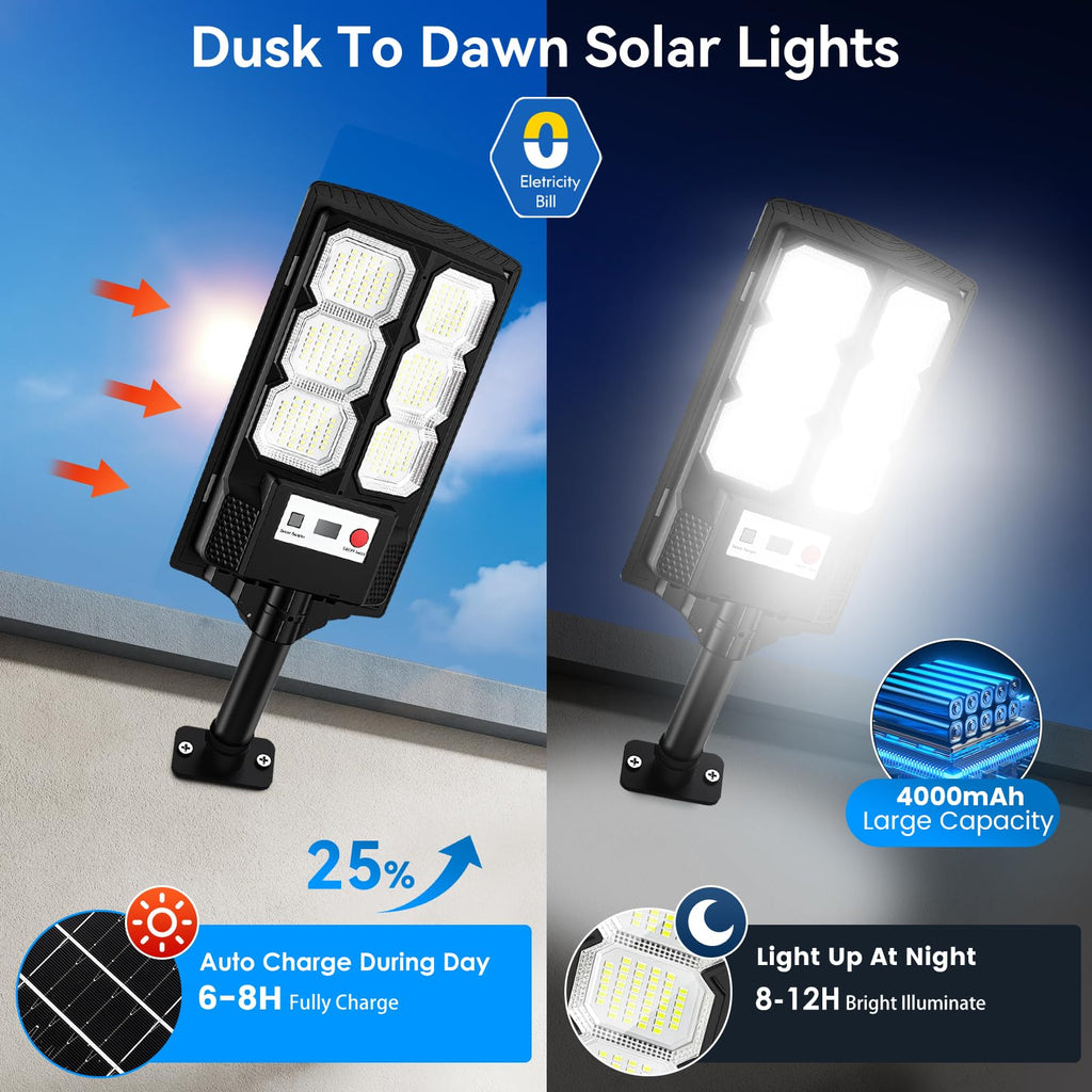 Solar Lights Outdoor Waterproof, 11inch LED Dusk to Dawn Solar Street Light, Solar-Powered Flood Lights with Motion