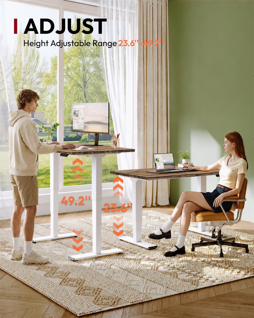 Solid Acacia Wood Standing Desk Dual Motor 47.2x23.6 Walnut/White | Holds 220 lbs, Adjustable Height, 3-stage leg, 4