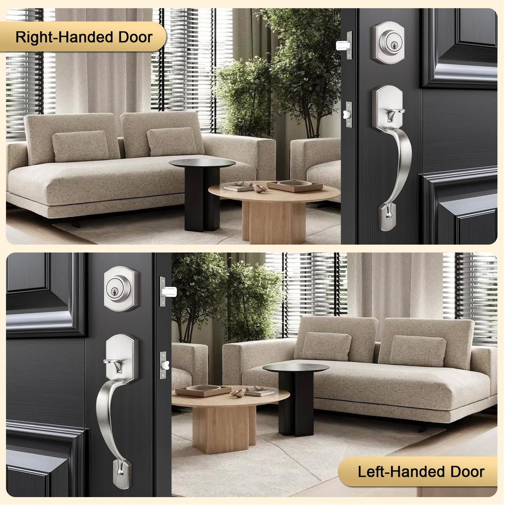 Front Door Lock Set Satin Nickel Door Handle Set, Entry Door Locksets with Deadbolt Single Cylinder Front Door Handle