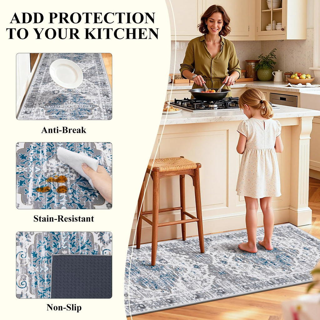 Kitchen Rugs Set 3 Piece, Non Slip Washable Kitchen Mats for Floor