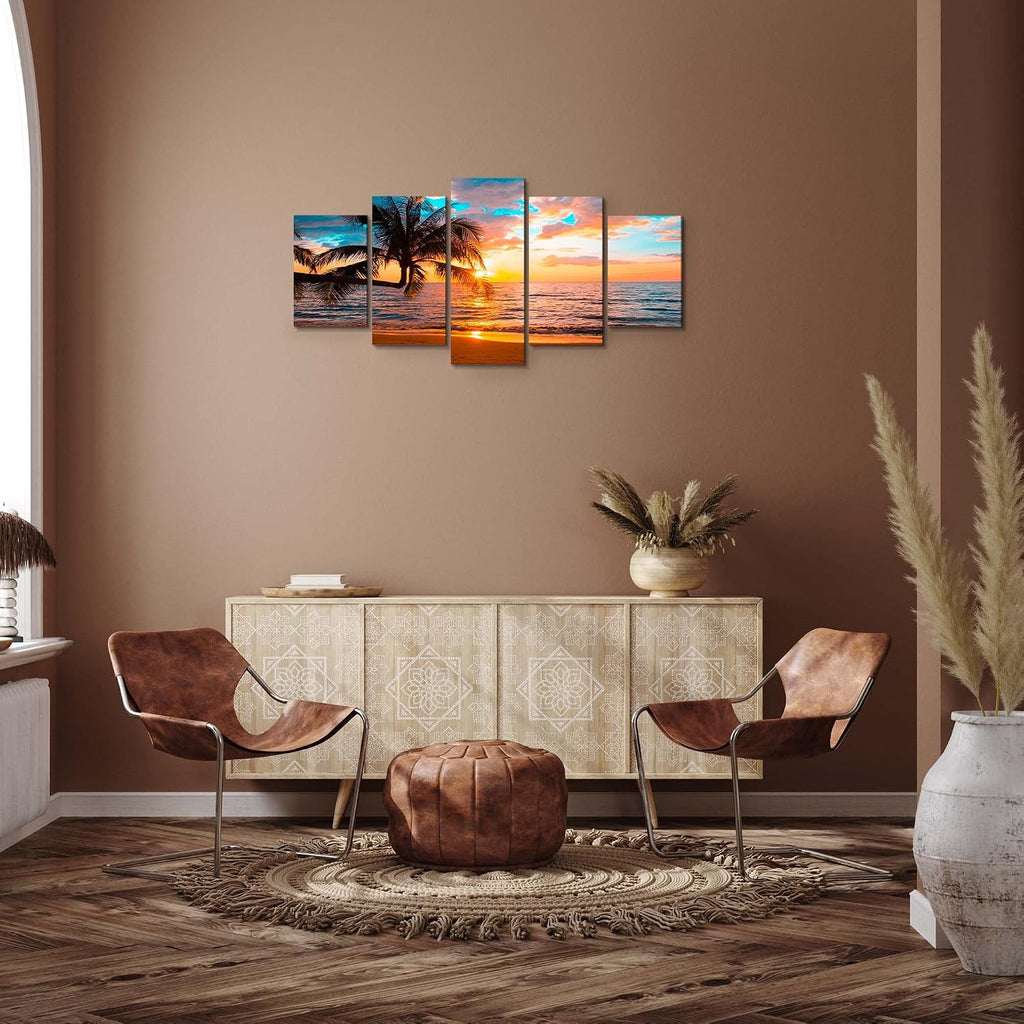 Abstract beach canvas wall art Landscape Art - 5 Pieces Canvas Wall Art, Beach Decor Canvas Wall Art, Sunset On