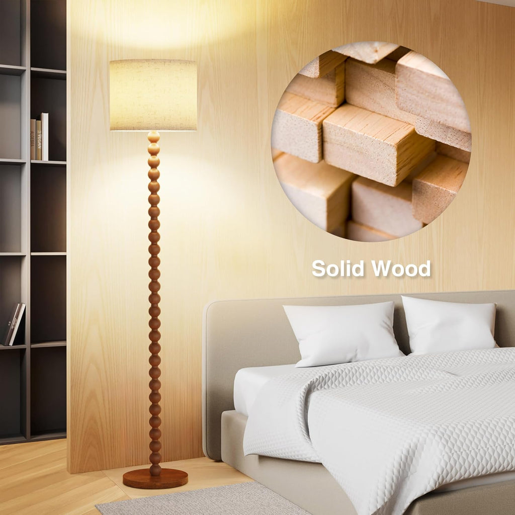 63" tall floor lamp, Solid Wood Traditional Floor Lamp with Beaded Column, Color Dimmable Bulb Included, Vintage