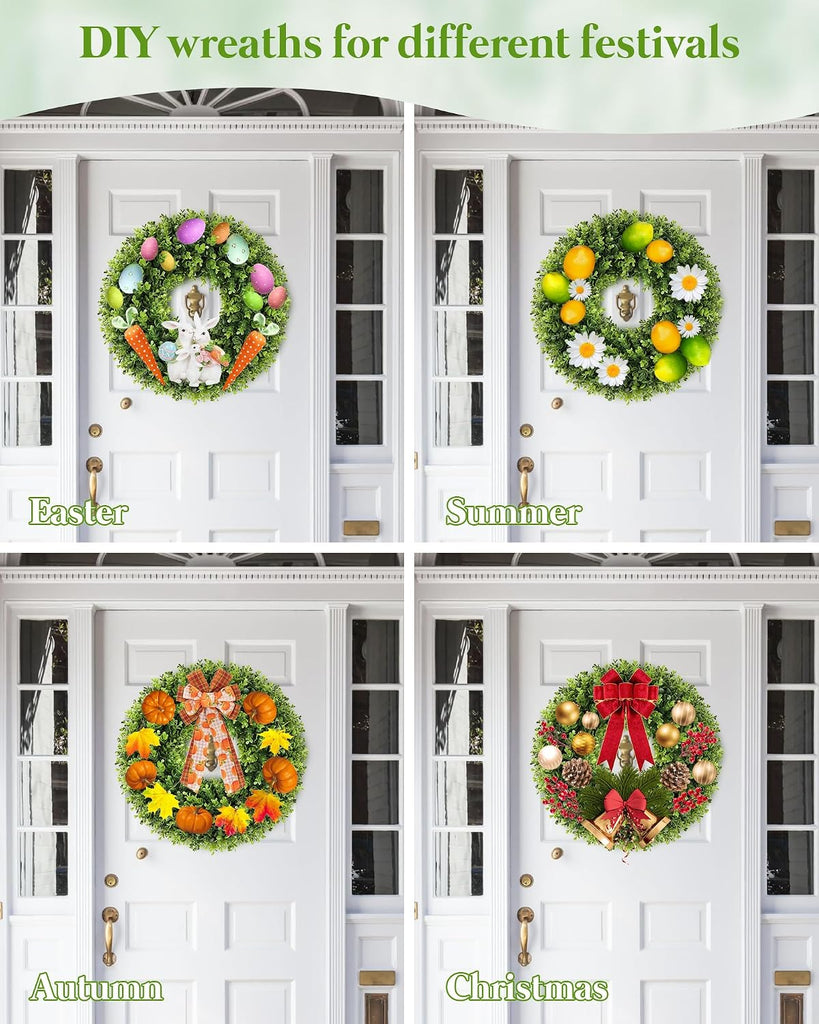 20 Inch Artificial Boxwood Wreath for Front Door, UV Resistant Outdoor Green Wreath, Waterproof Weather Resistant