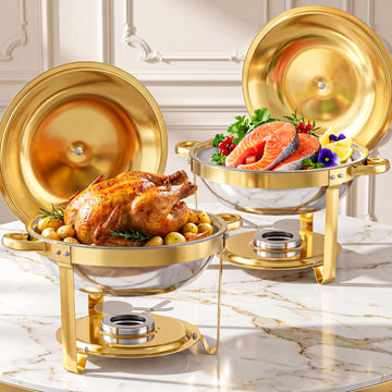 2 Pack 6QT Chafing Dish for Buffet with Golden Lids