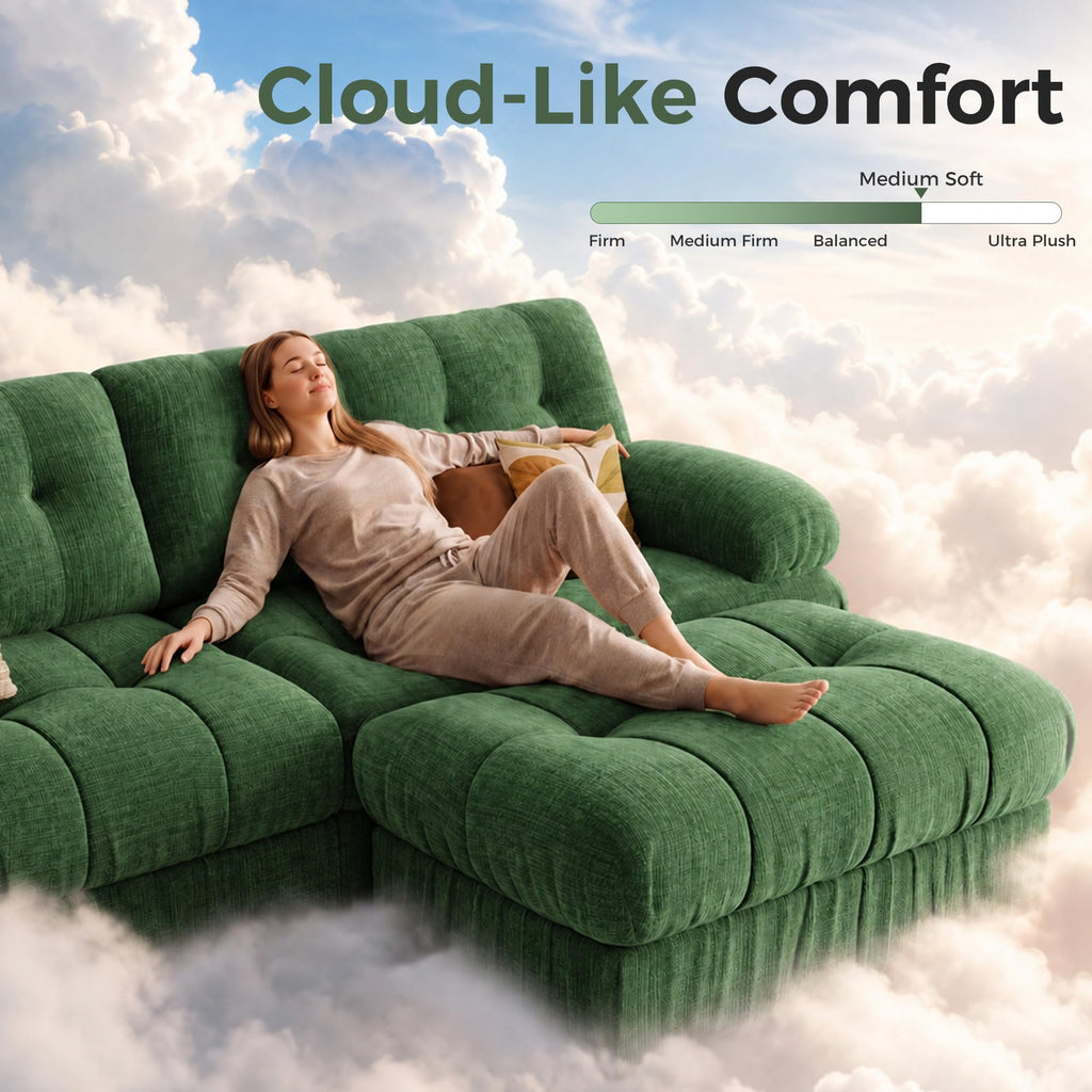 126" Extra Wide Modular Sectional Sofa, Comfy U-Shaped Cloud Couch w/ 2 Movable Ottoman, 5-Seater Chenille Deep Seat