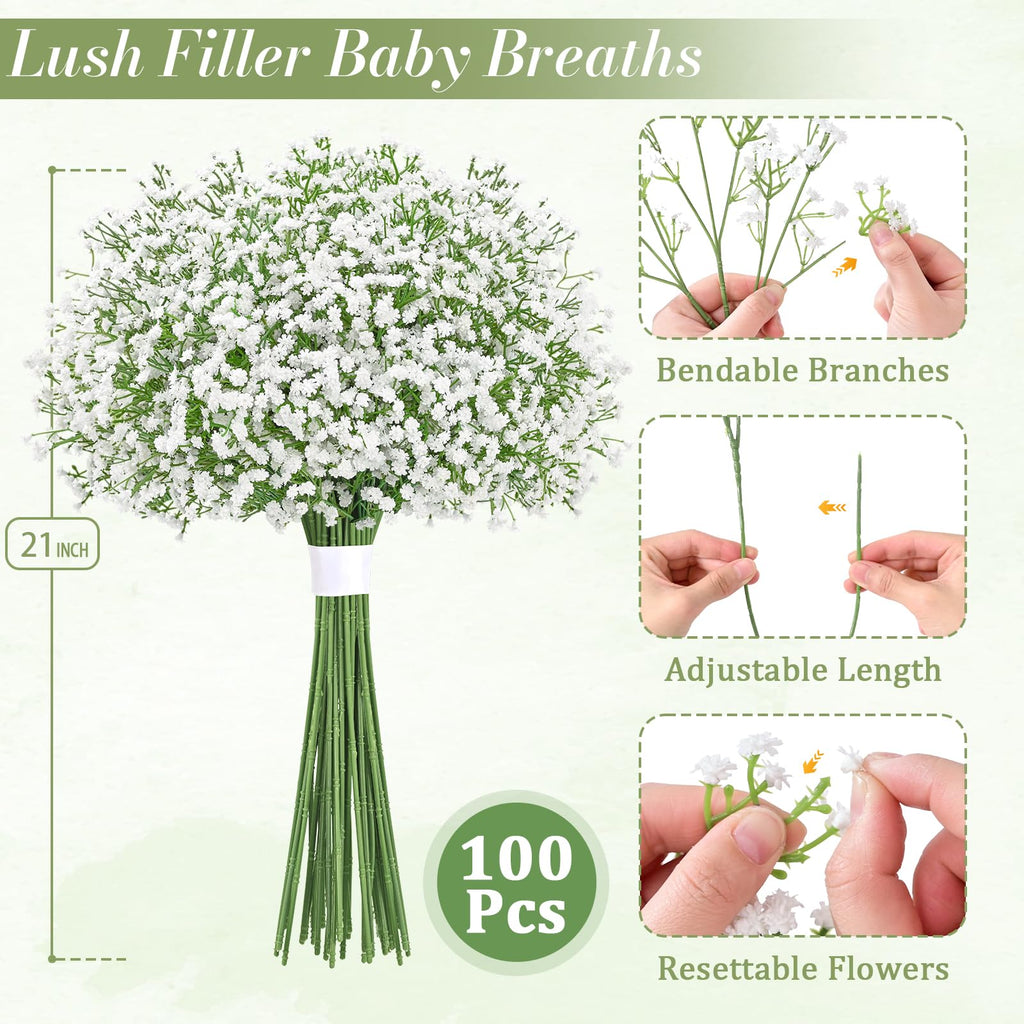 100 Baby Breath Flowers Artificial Bulk, 21" Babys Breath Artificial Flower