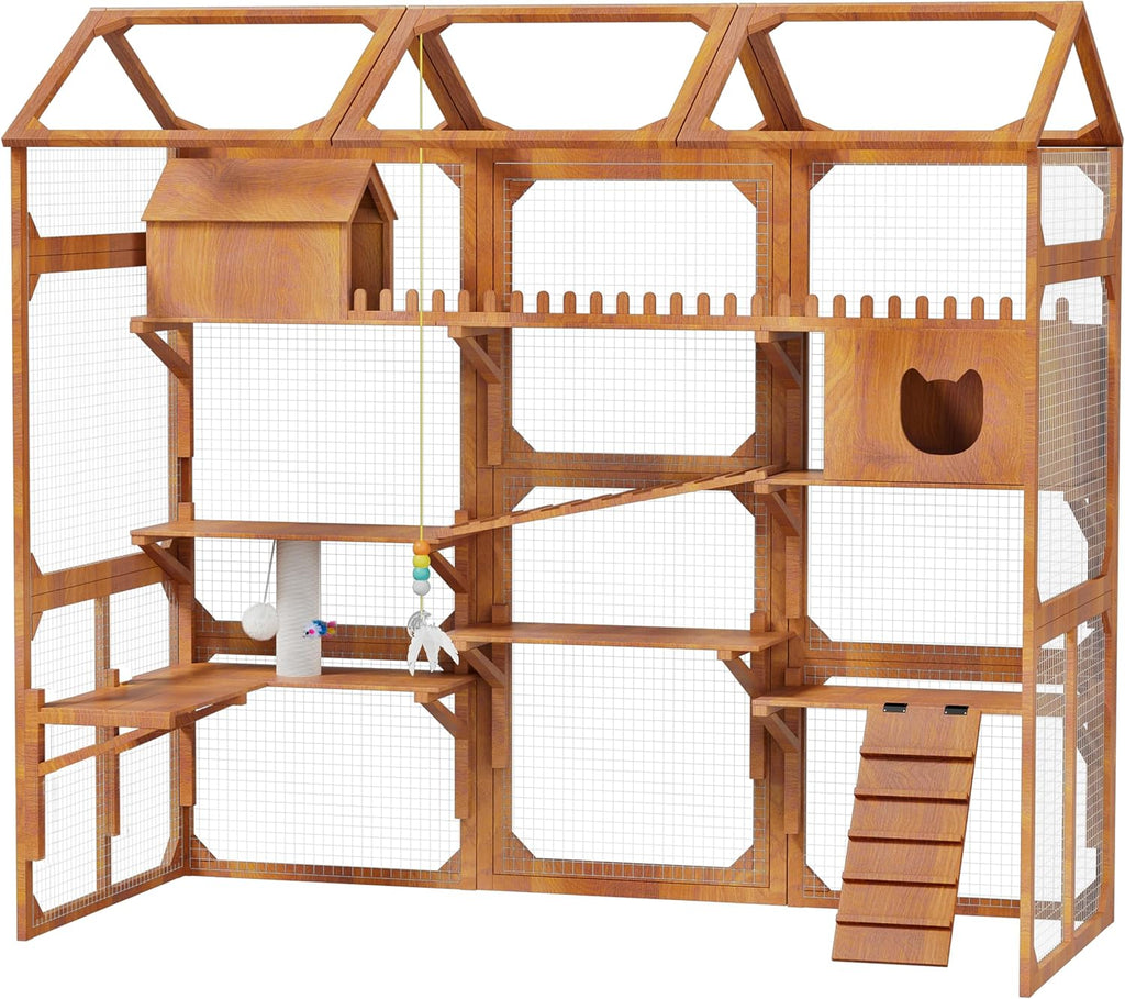 Large Outdoor Cat Enclosure Wooden Catio with Plant Stands