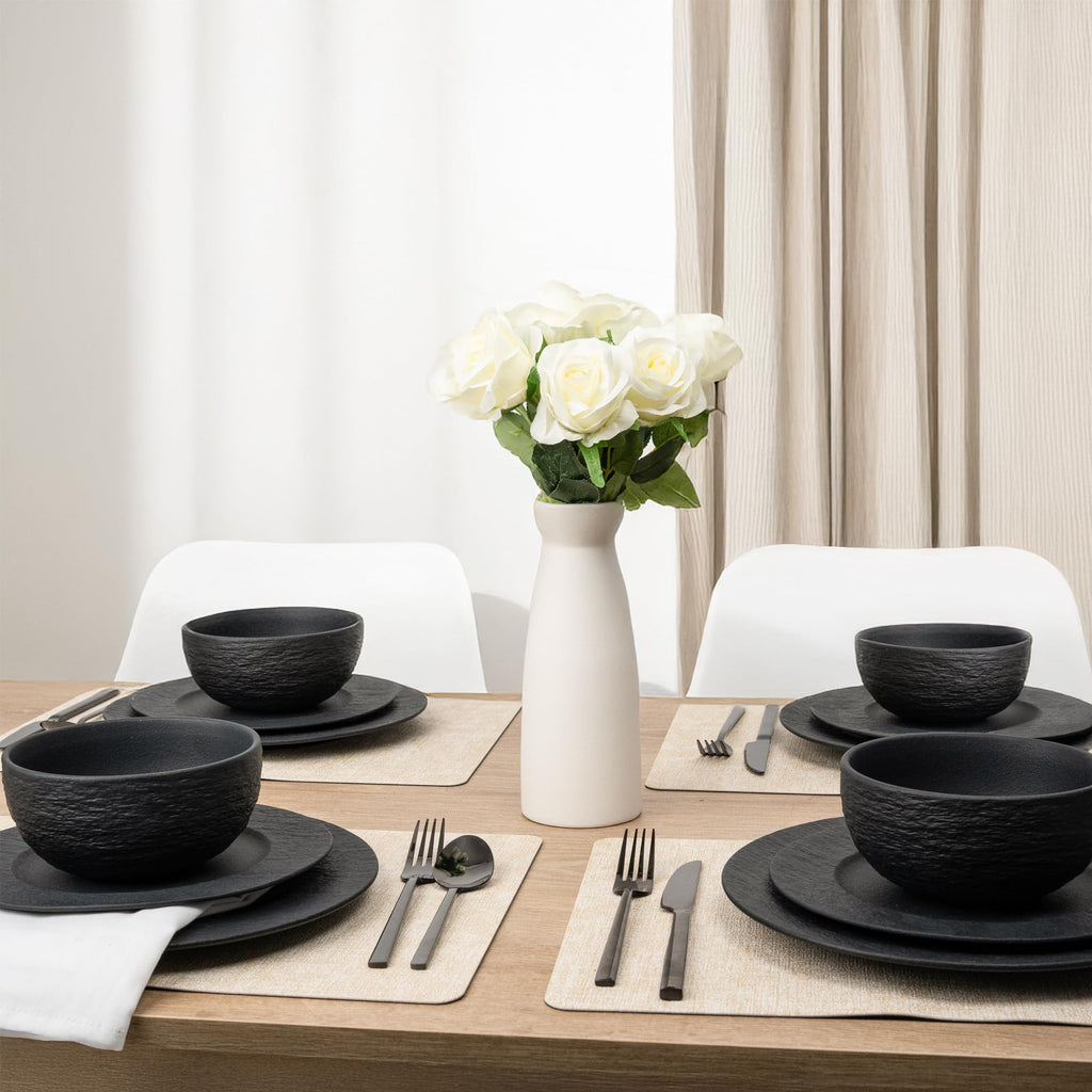 Dinnerware Set/Ceramic Tableware Set (16-Piece) - Oasis (Black)