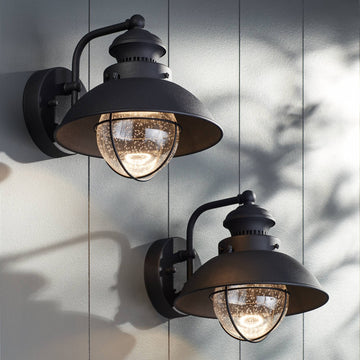 Fordham 8" High Black LED Industrial Outdoor Wall Light Fixture Set of 2