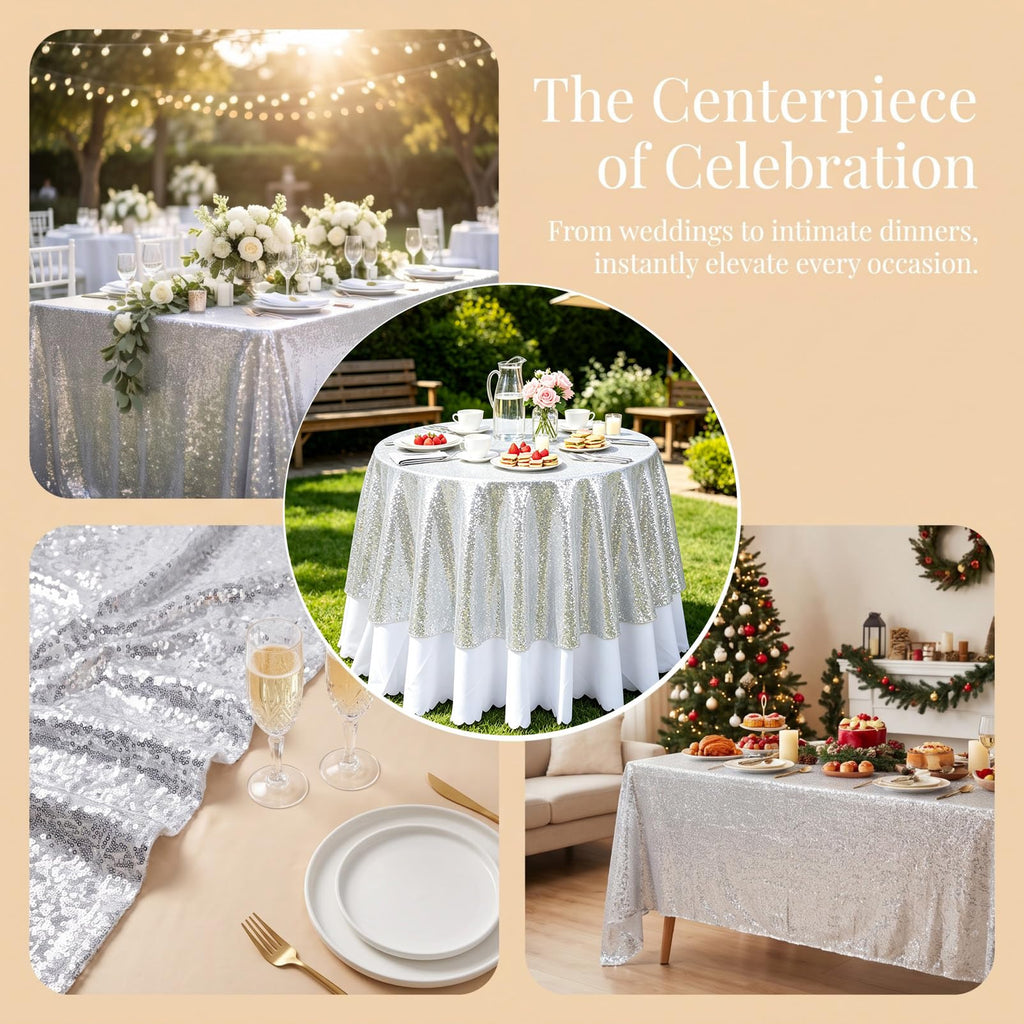 Silver Round Tablecloth 72 inch Sequin Tablecloths Home Party Decorations