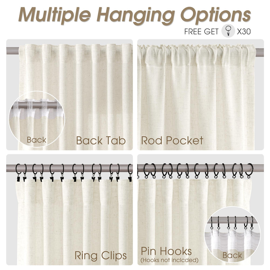Extra Wide Linen Curtains 60x96 Inches Long Cream
