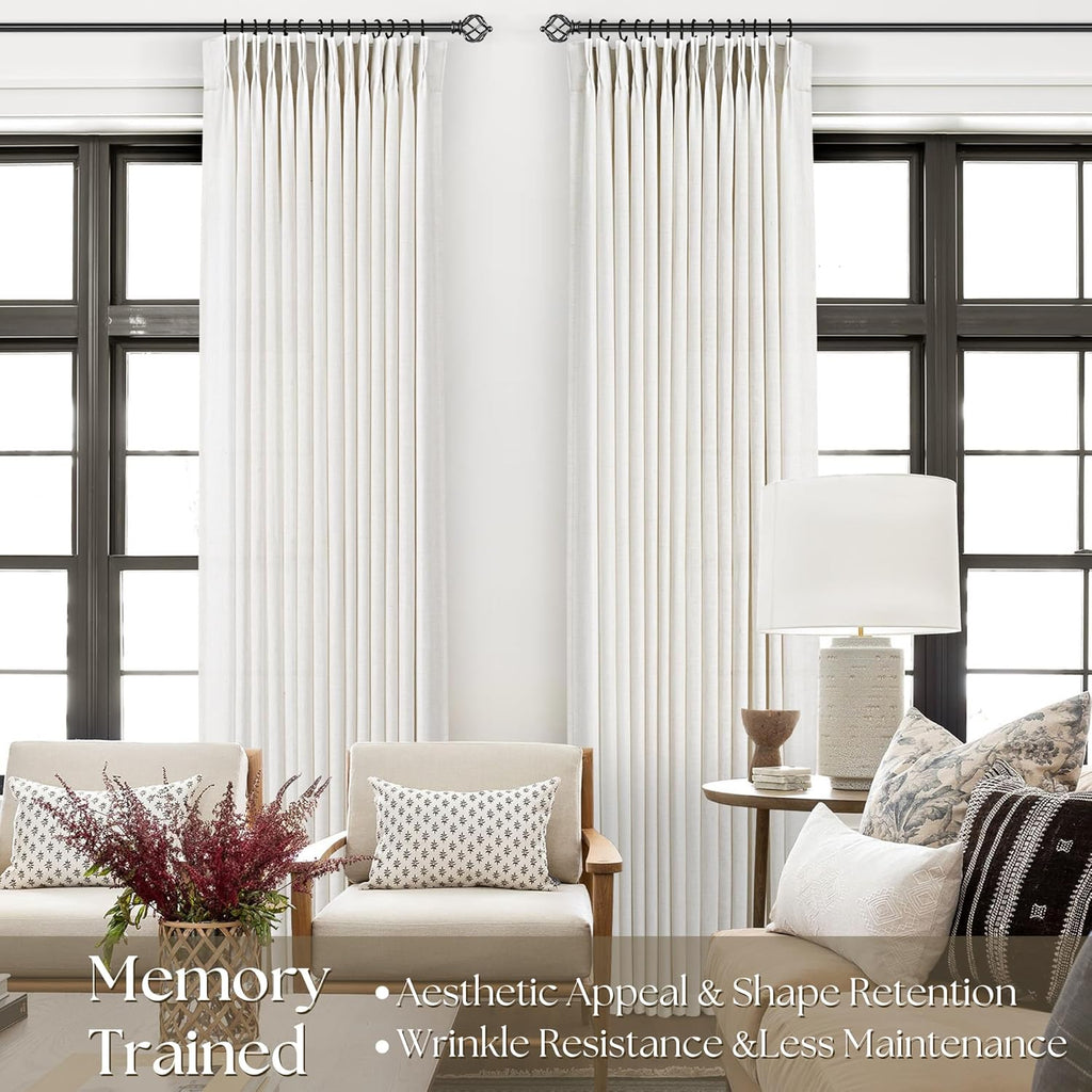 Memory Trained Pinch Pleated Linen Curtains with Hooks Living Room Semi Sheer Light Filtering Curtains 84 inch Long