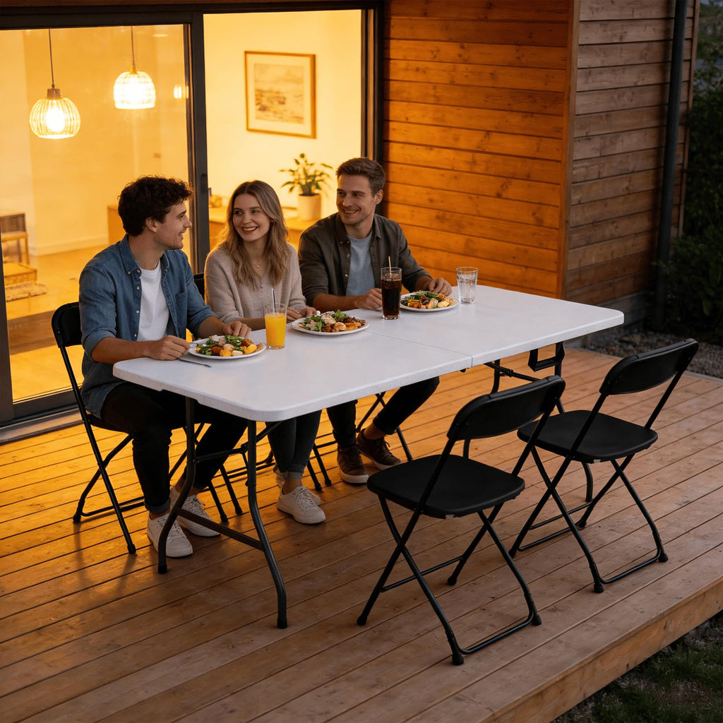 Folding Table 1 Pack, 6FT Folding Table Portable with Built-in Handle, Heavy Duty Plastic Table with Steel Legs