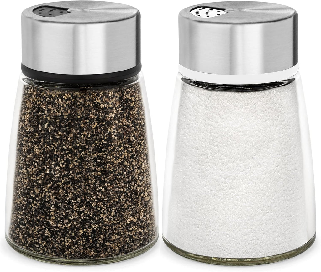 Salt and Pepper Shakers Set with Adjustable Pour Holes - Stainless Steel Spice Dispenser - Set of 2
