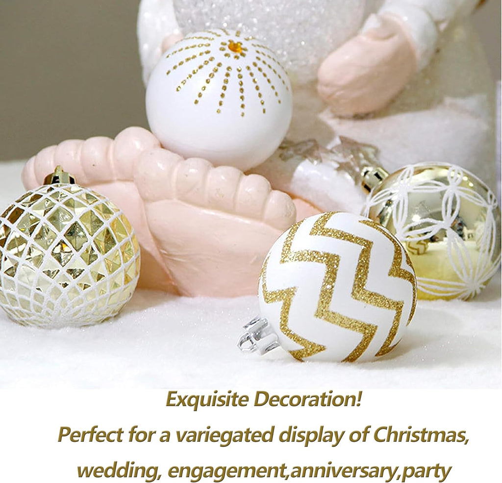 Christmas Balls Ornaments,60MM Gold&White Painted Shatterproof Festive Wedding Hanging Ornaments Christmas Tree - Set of 30