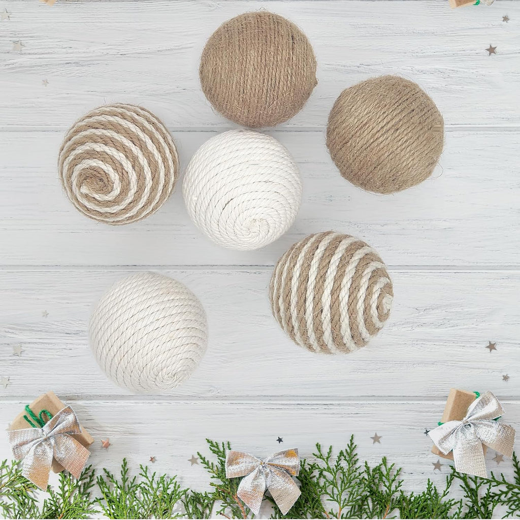 Decorative Balls for Bowls, Decorative Ball Set of 2.5inch Natural Handmade Jute & Cotton Orbs Balls - Set of 6