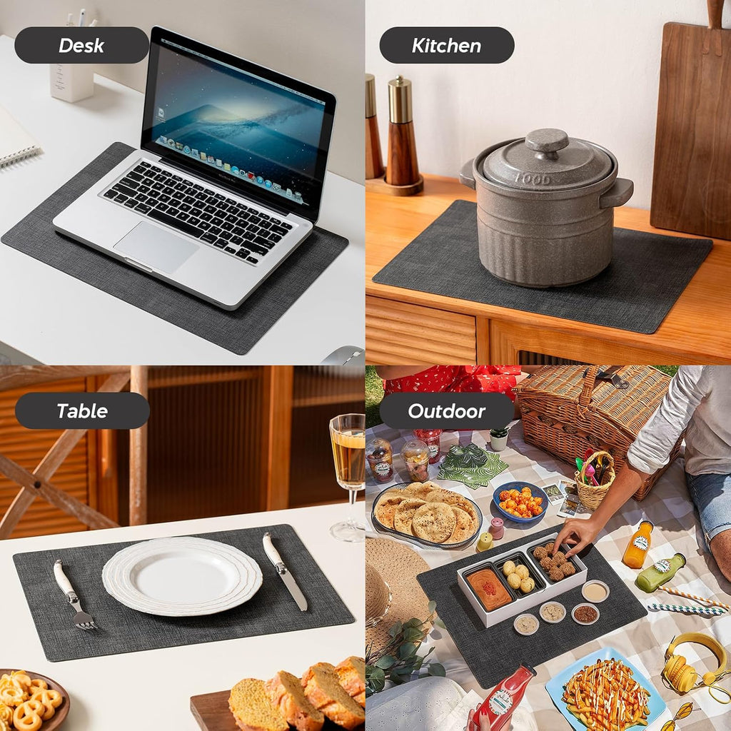 Vinyl Placemats - Faux Leather 100% Waterproof Oil-Proof Wipeable PU Place Mats, Heat Resistant Reversible - Set of 4