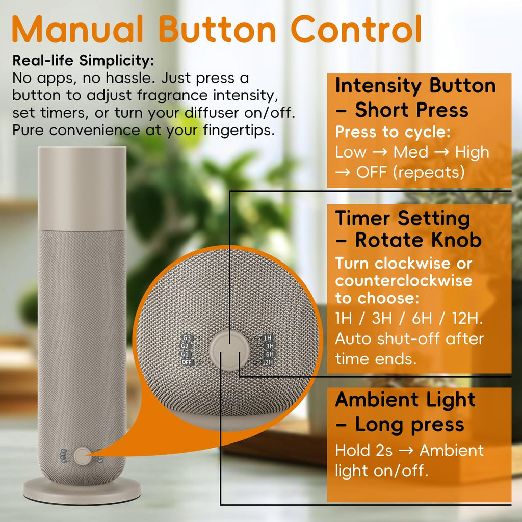 Waterless Diffuser with Fabric-Wrapped Design, Cold Air Scent Diffusers Collection Diffuser, Adjustable Intensity