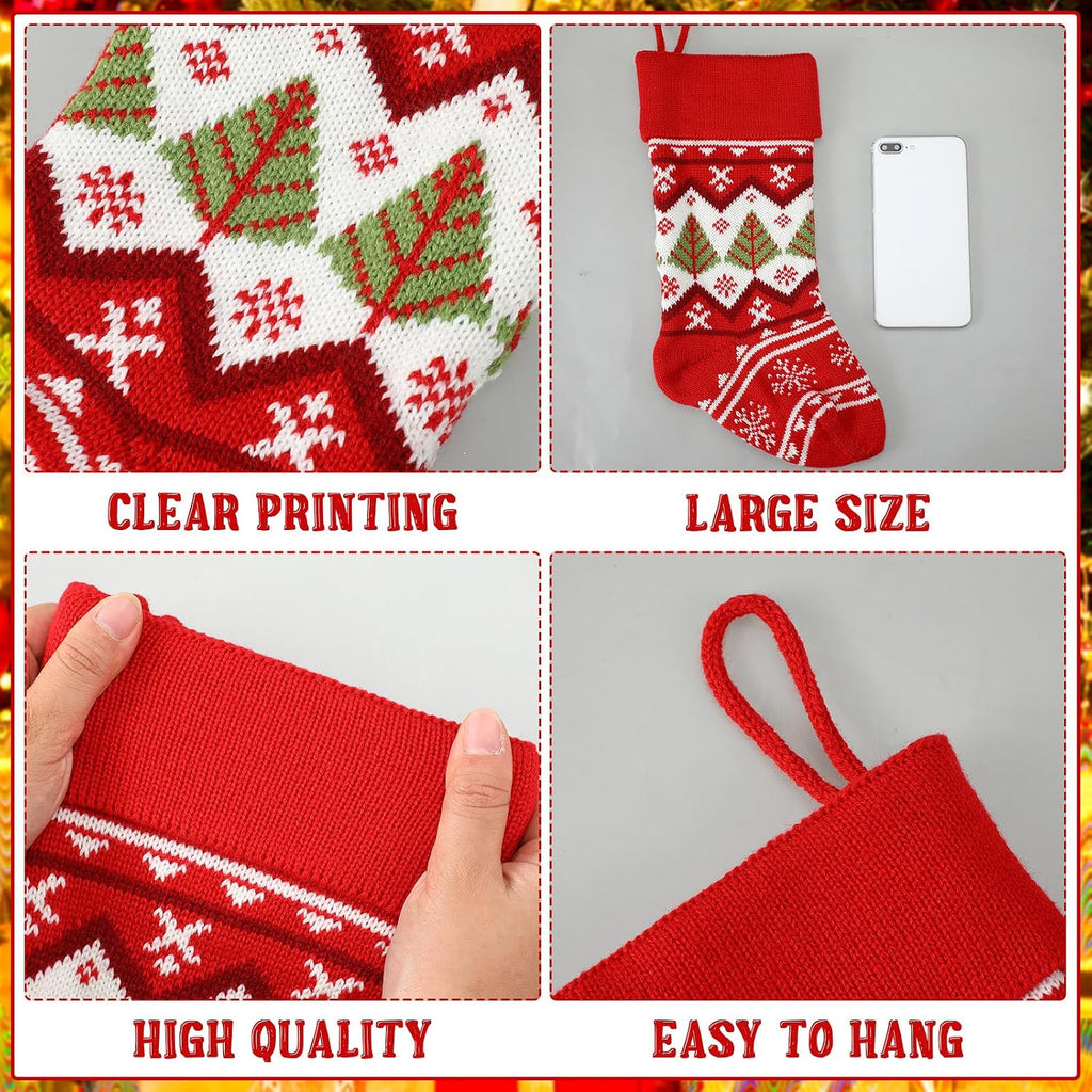 Inch Christmas Stockings Bulk Knit Large Stockings Christmas Knitted Rustic Holiday Tree Reindeer Snowflake - Set of 6