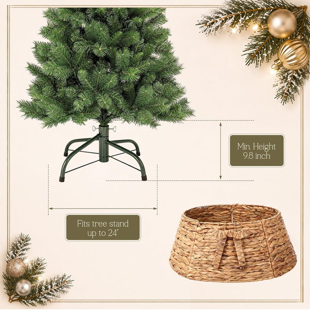 Natural Christmas Tree Collar with Bow 23.6 Inch Woven Farmhouse