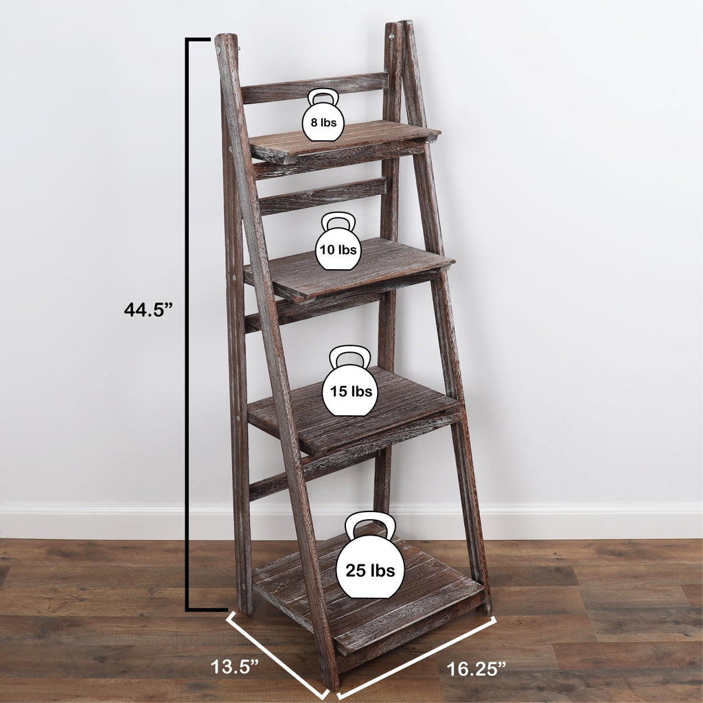Ladder Shelf - Distressed Bookshelf - Rustic Ladder Bookshelf (Umber)