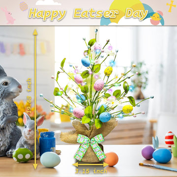 Lighted Easter Decorations 20'' Egg Tree for Tabletop Decor, Timer Egg Tree Ornaments, Easter Artificial Tree