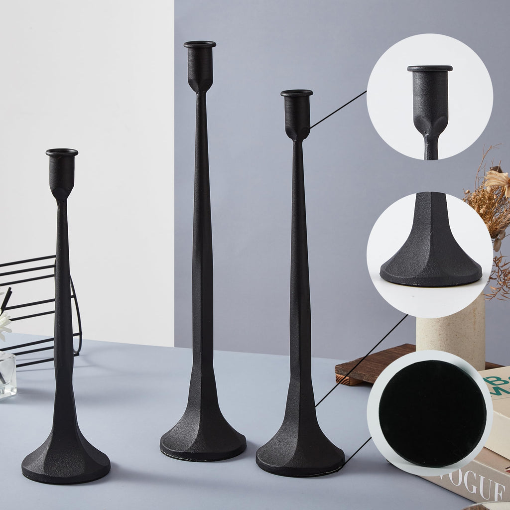 Iron Taper Candle Holder Set of 3, Black Candlestick Holders 19.3"17" 14" Heightening Decorative Candle Stand Set for