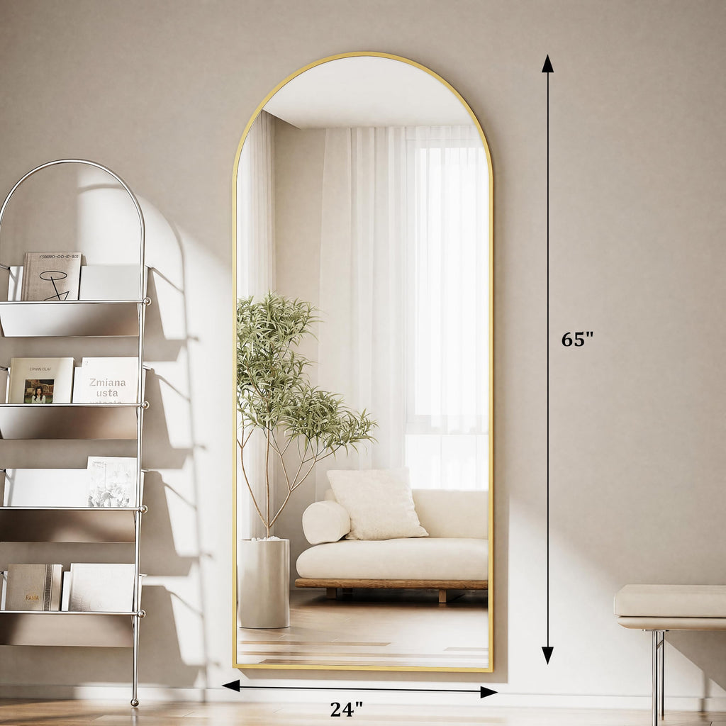 Arched Full Length Mirror - 65" x 24" Floor Mirrors,Gold