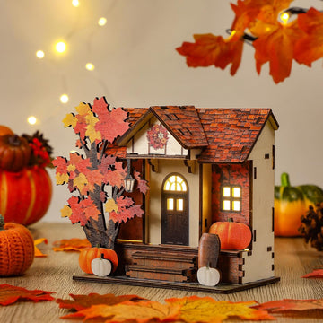 Wooden Lighted Thanksgiving Village House Tabletop Decoration Handcrafted Wood Autumn Harvest Sign Battery Operated