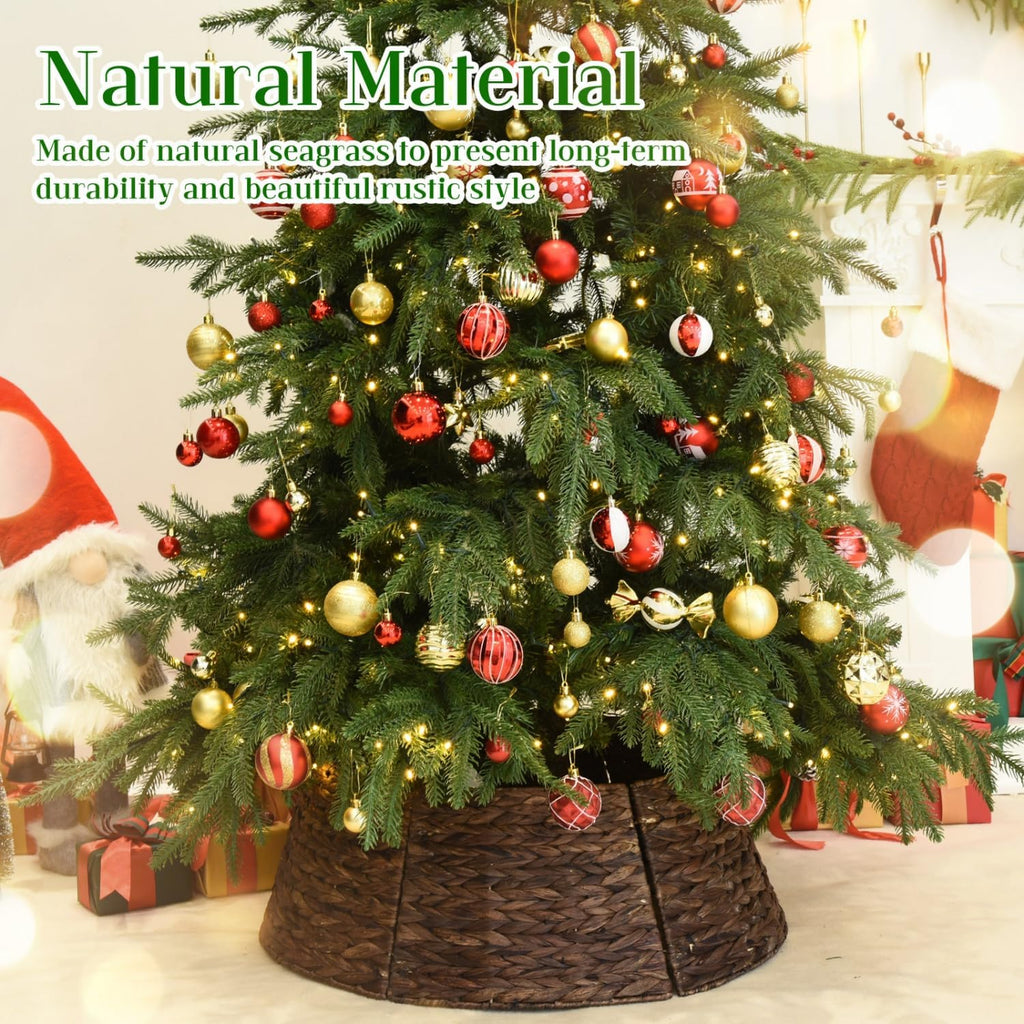 26'' Christmas Tree Collar Hand-Woven Natural Water Hyacinth Base Cover Beautiful Basket Xmas Tree Decor (Brown)