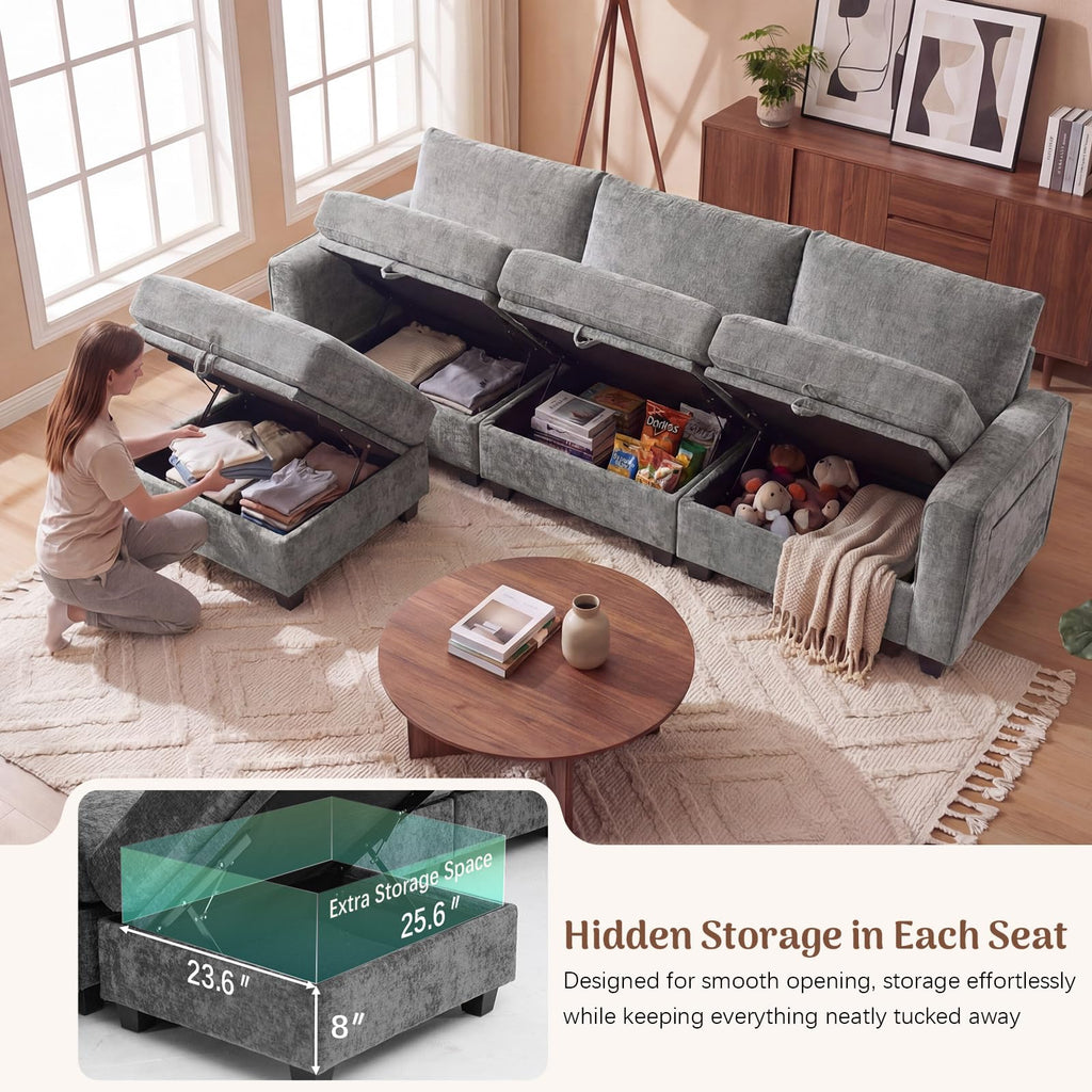 Redlife 127" U-Shaped 6-Seater Modular Sectional Sofa with 2 Ottomans