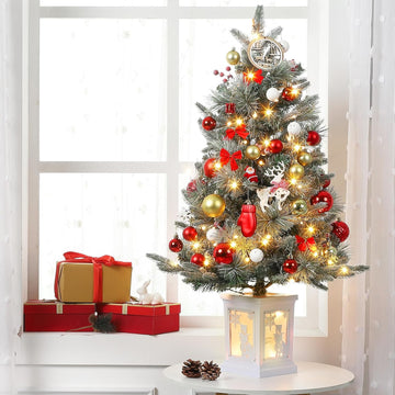 3ft Prelit Snow Flocked Christmas Tree with White Snowman Box Base