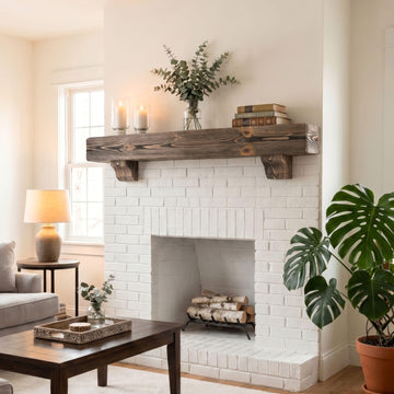 Fireplace Mantel Shelf with Corbels - Rustic Farmhouse Wooden Mantel, Solid Pine Floating Mantel Shelf for Wall