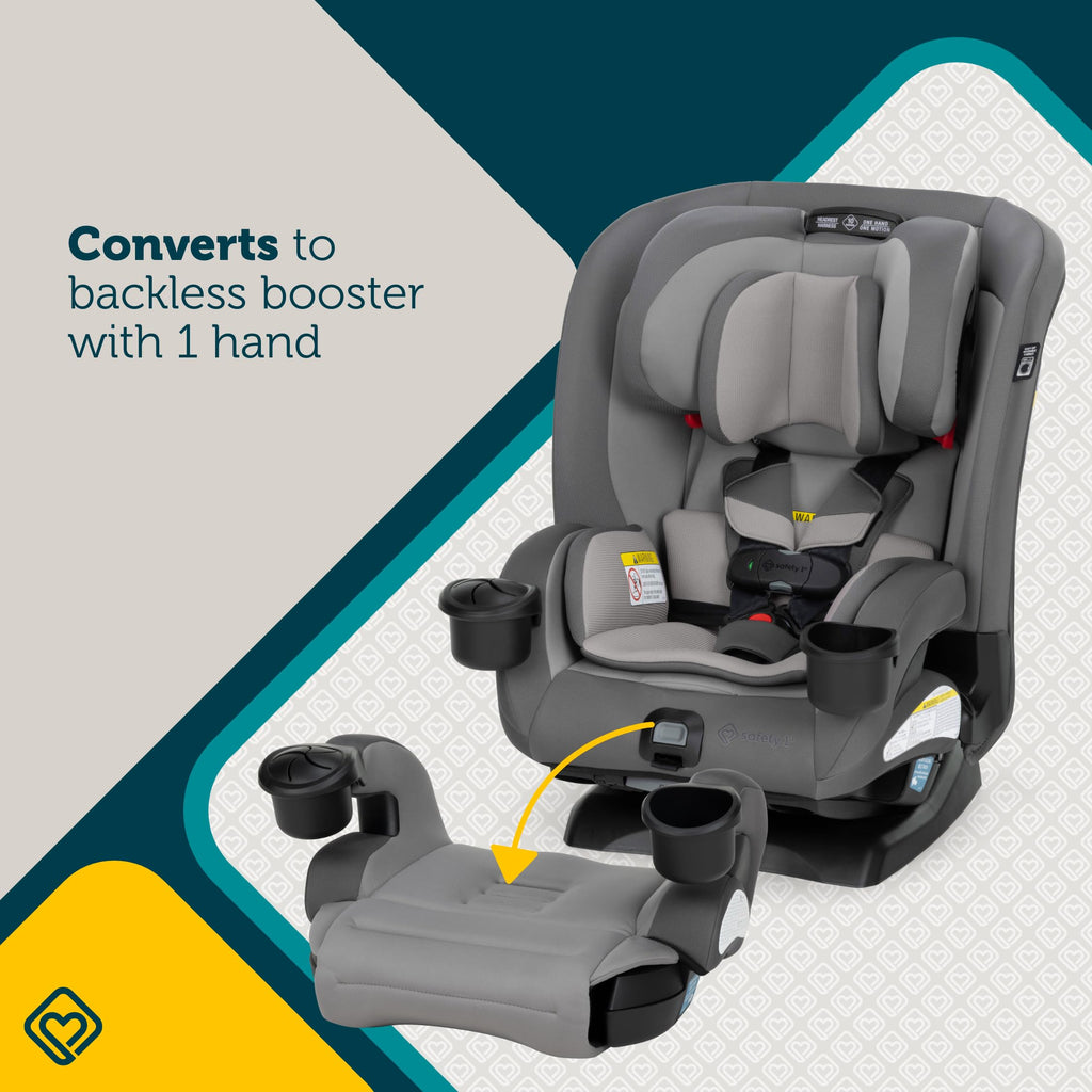Safety 1st EverSlim 4-in-1 Convertible Car Seat, SecureTech Chest Clip, Ultra-Slim, 4-Mode Infant to Booster, Baby