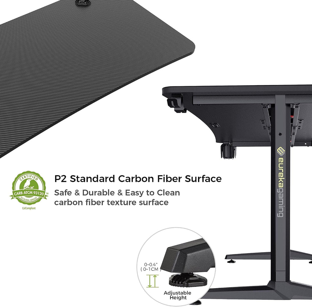 60 inch Gaming Desk with Height Adjustable Computer Tower Stand, 60 Inch Computer Desk, Large Home Office Curved Desk