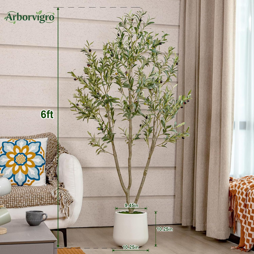 Artificial Olive Tree 6FT Tall Faux Olive Tree Artificial Indoor with Natural Wood Trunk and Lifelike Fruits