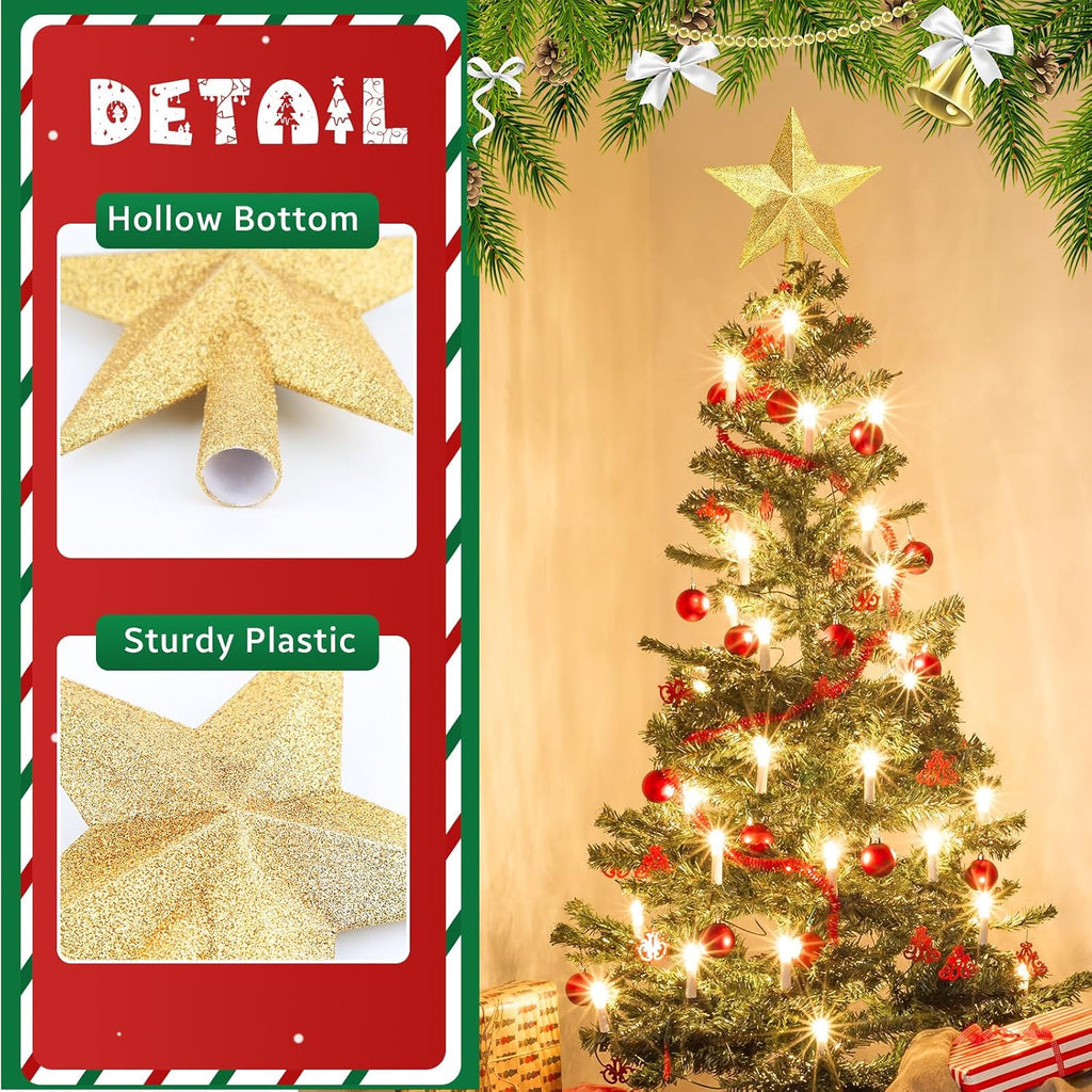 Glitter Christmas Star Tree Topper for Holiday Decorations, Christmas Tree Decoration for Holiday Ornament and Home