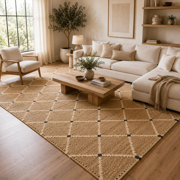 Hand Woven Jute Rug 9'x12' Area Rug - Rectangular Handcrafted Premium Geometric Design, Reversible Natural Fiber Rugs