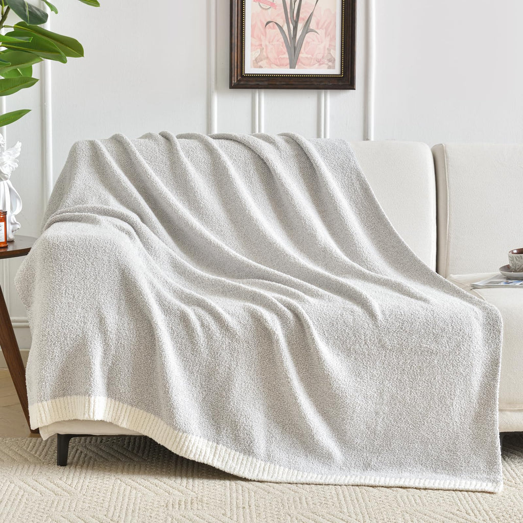 Chunky Knit Boucle Throw Blanket, Soft Washable Coastal Blanket for Bed Couch, Lightweight Cozy Oversized Feather