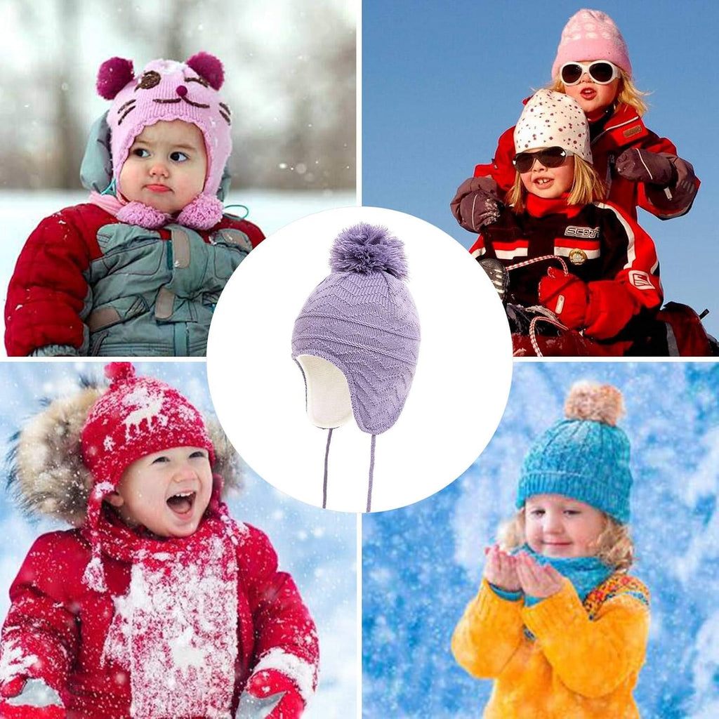Kids Winter Beanie Hat Mittens Set Warm Fleece Hat Baby Toddler Knitted Hat & Gloves for Boys, Girls