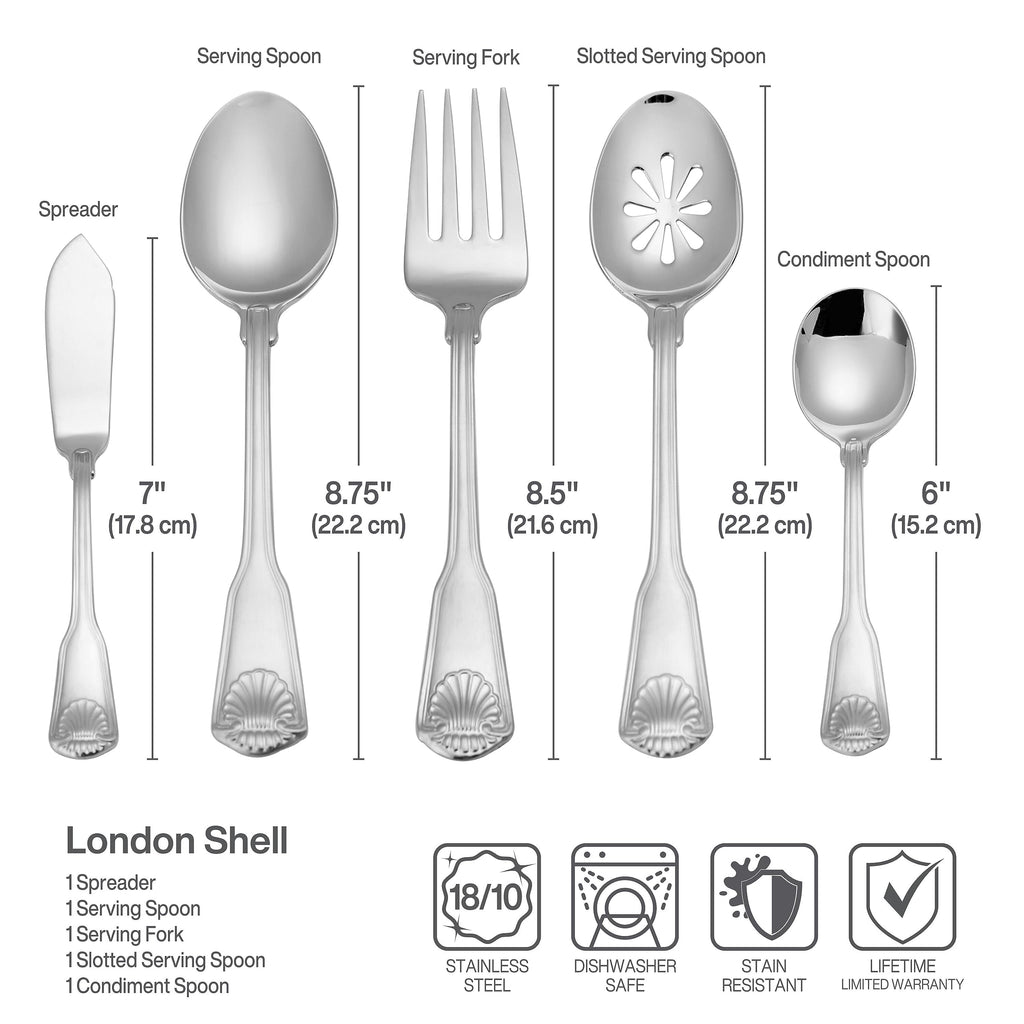 London Shell 45-Piece 18/10 Stainless Steel Flatware Set, Service for 8